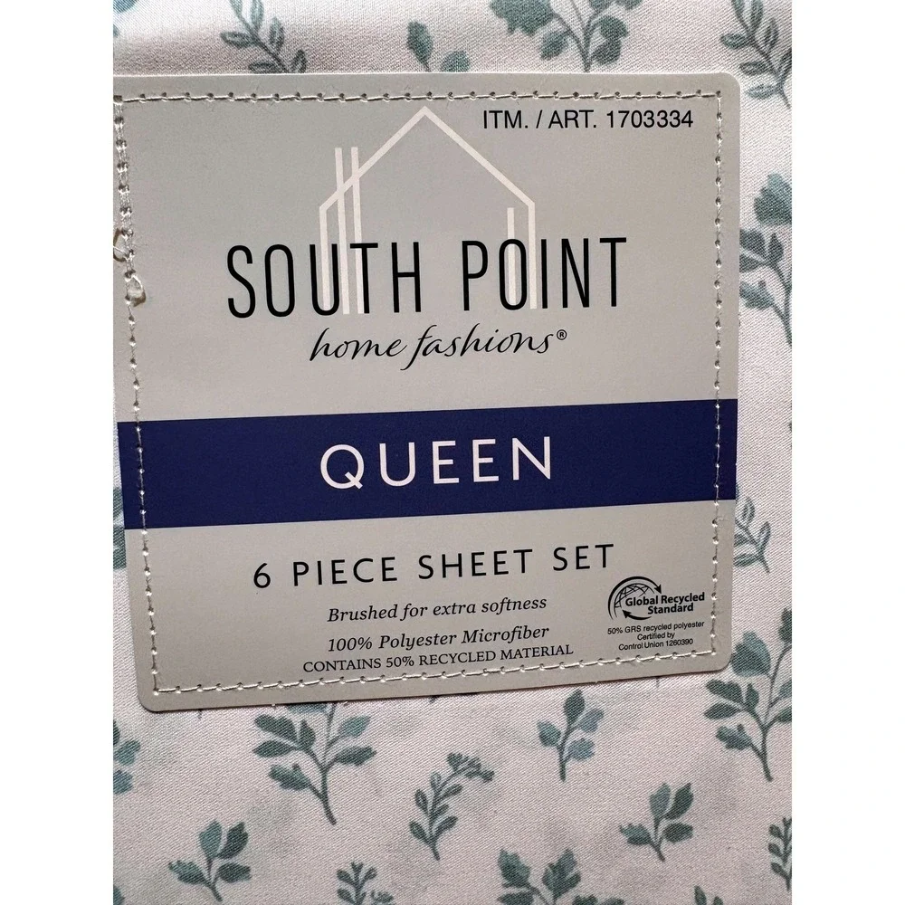 South Point Home Fashions Queen 6 Piece Sheet Set Floral Green White 1703334